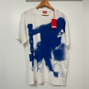 Men’s Diesel White T Shirt with Graffiti Print